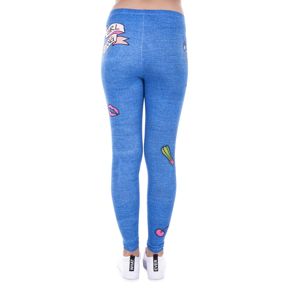 Fashion Legging Female Gang Jeans Design Legins Denim Blue Leggins Printed 100% Brand New Women Leggings Women Pants