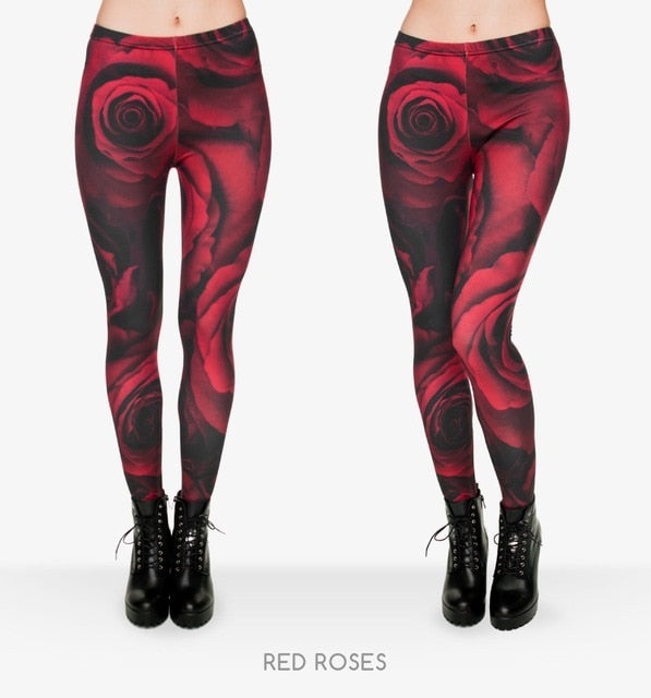 Fashion Flowers Printing Legging Punk Women Legins Stretchy Trousers Casual Women Pants Leggings