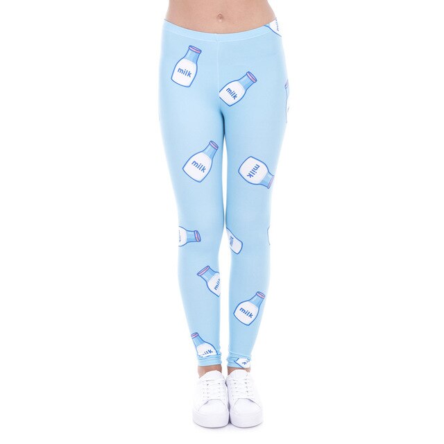 Women Legging Milk Printed Leggins for Women Trousers High Waist Blue Legins Woman Pants Stretch Leggings